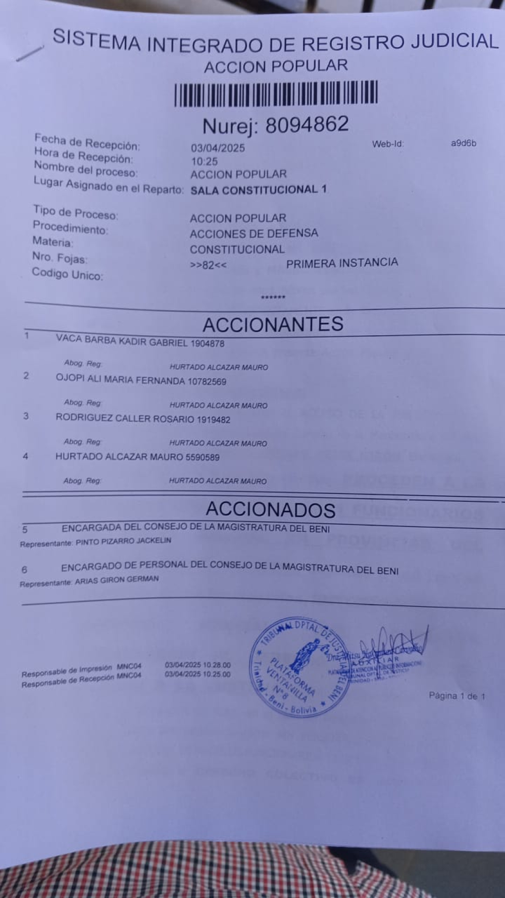 Presentan acción popular para restituir a más de 30 funcionarios de apoyo jurisdiccional en Beni