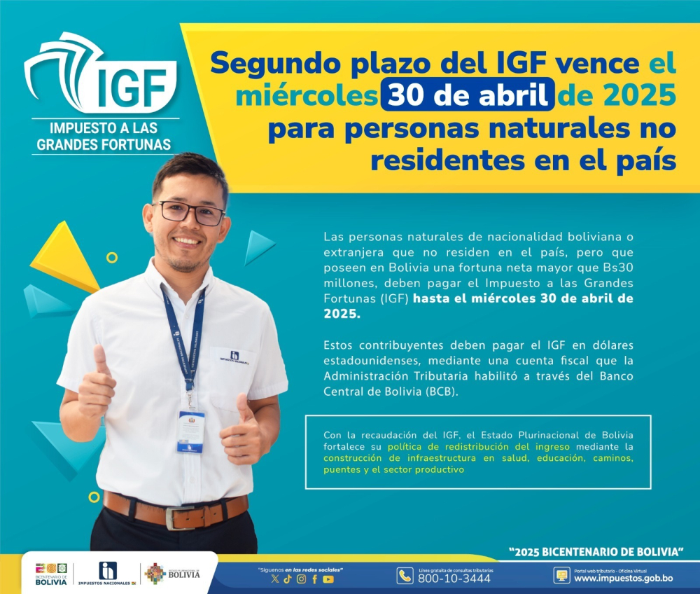 El 30 de abril vence plazo del IGF no residentes en el país