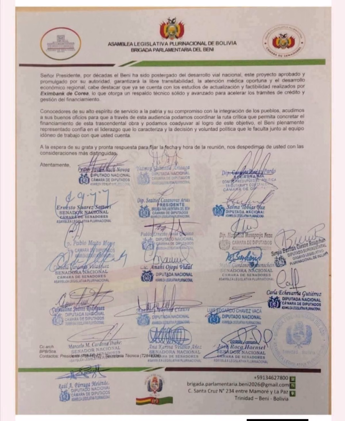 UNIDAD POR EL BENI: BRIGADA PARLAMENTARIA EXIGE AUDIENCIA A RODRIGO PAZ PARA FINANCIAR EL PUENTE MAMORÉ