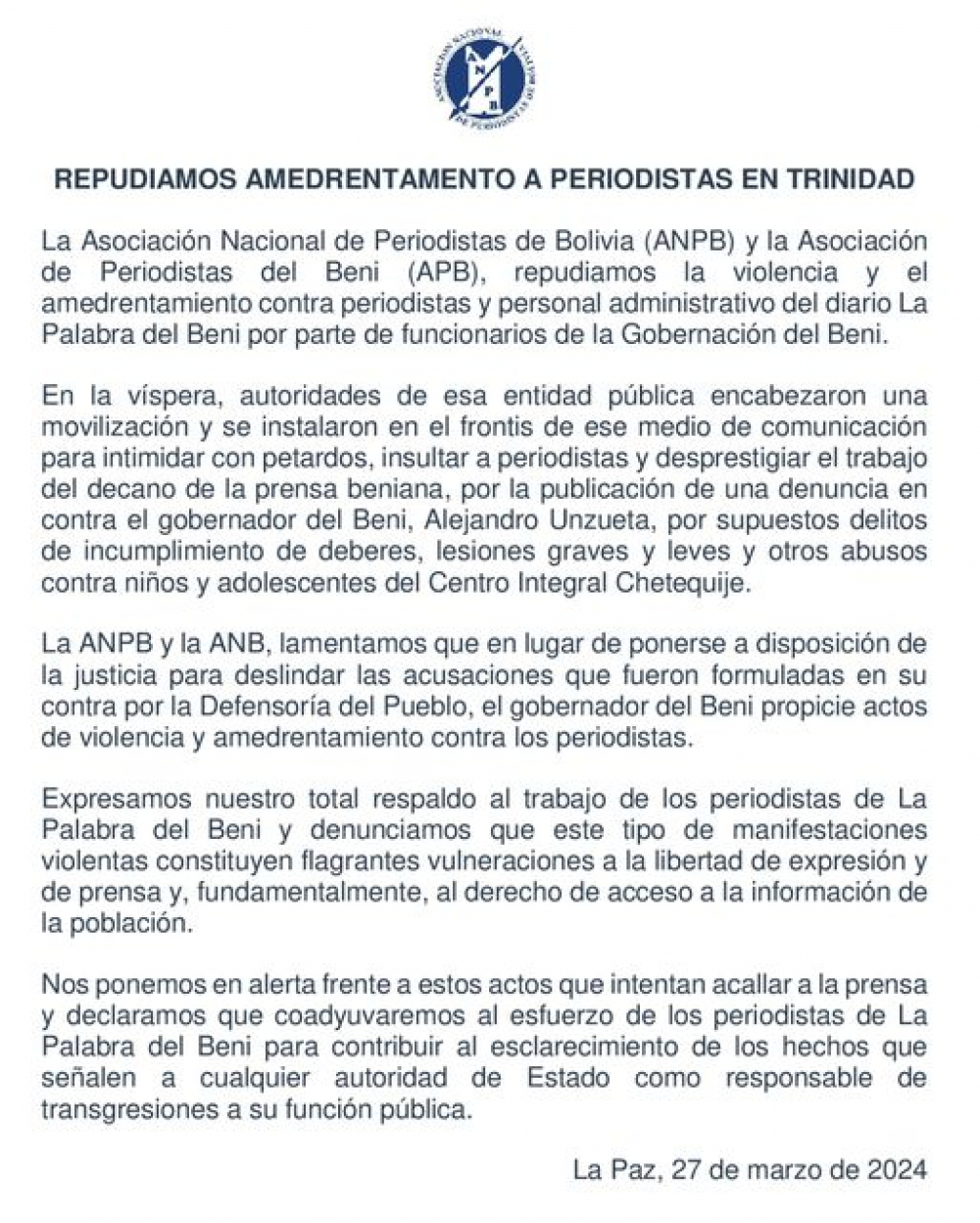 ¡Basta de Presiones! La Palabra del Beni recibe  apoyo masivo en defensa de la libertad de expresión