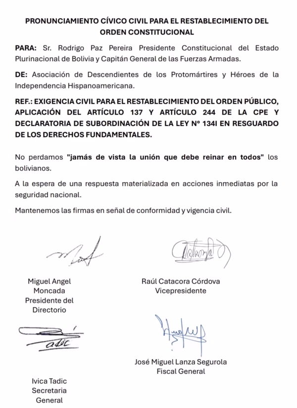 ADESPROHIN emite pronunciamiento y pide acciones constitucionales ante la crisis y los bloqueos