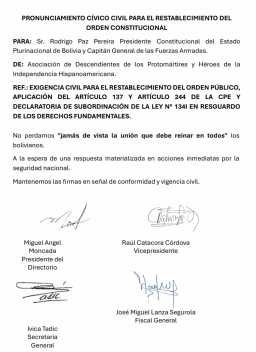 ADESPROHIN emite pronunciamiento y pide acciones constitucionales ante la crisis y los bloqueos